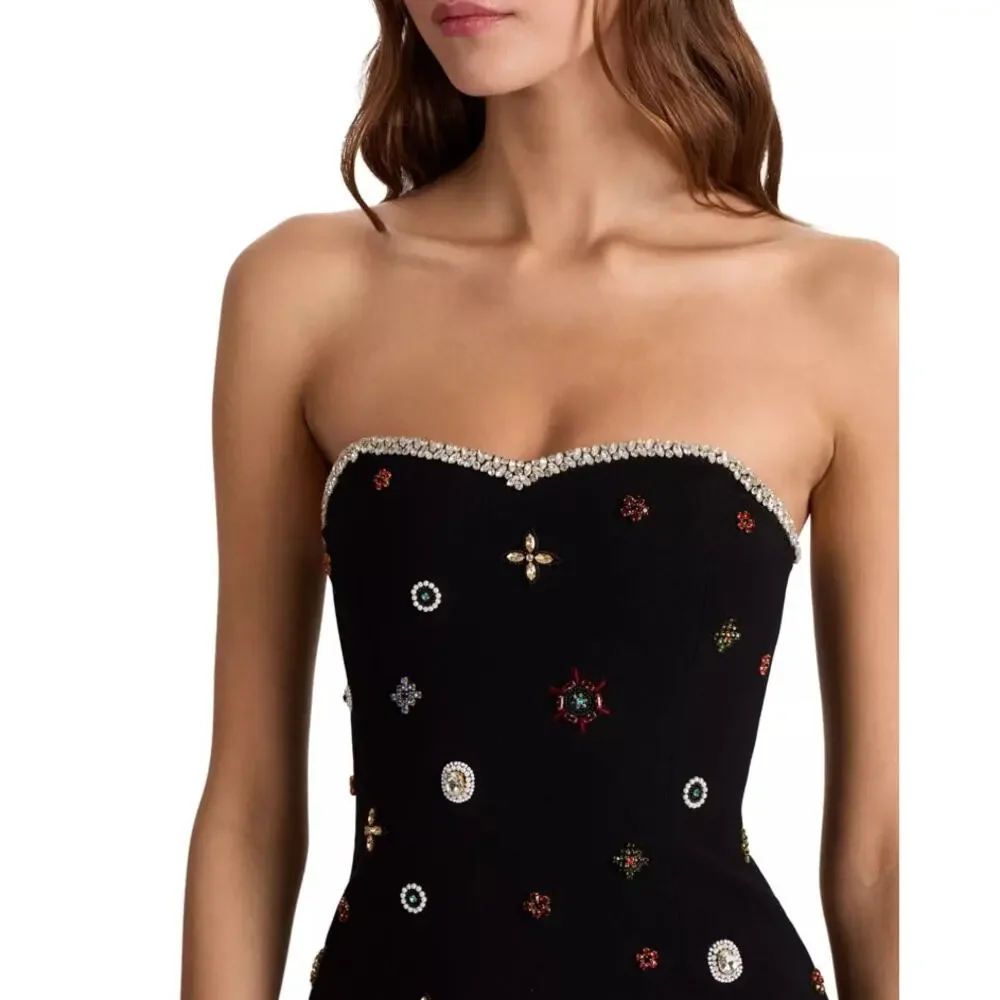 Alice and Olivia Women Black Embellished Iva Strapless Mini Dress Size US 4 - Picture 3 of 12